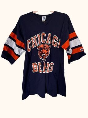 Vintage 90s Chicago Bears Logo 7 Jersey T-Shirt NFL Football Navy Blue L